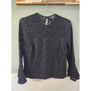 Lulus Black Lace Bell Sleeve Blouse M